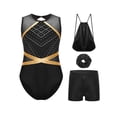 thumbnail image 3 of TTAO Girls Sparkly Ballet Dance Set 4-Piece Gymnastics Bundle Sleeveless Rhinestone Leotard with Shorts Outfits Gift Set B Black 8, 3 of 5