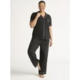 thumbnail image 2 of Joyspun Women’s Notch Collar Top & Long Pants Pajama Set, 2-Piece, Sizes S-3X, 2 of 5