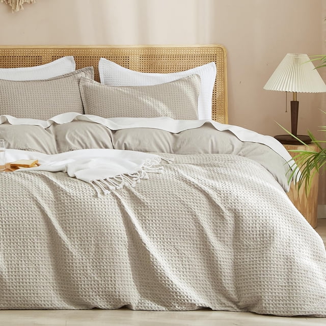 Juego de fundas de edredón PHF con tejido de gofre tamaño queen, 3 unidades y 2 fundas