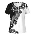 thumbnail image 4 of POTETI Women's Tshirts White Printing Casual V-neck Short Sleeve Loose T-shirt Tops, 4 of 4