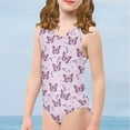 thumbnail image 3 of SEANATIVE Aesthetic Bathing Suit One Piece Floral Pink Butterfly Kids Sleeveless Swim Shirt Size 3-4 Y Breathable Kids Girls Bikini Swimming Suit, 3 of 7