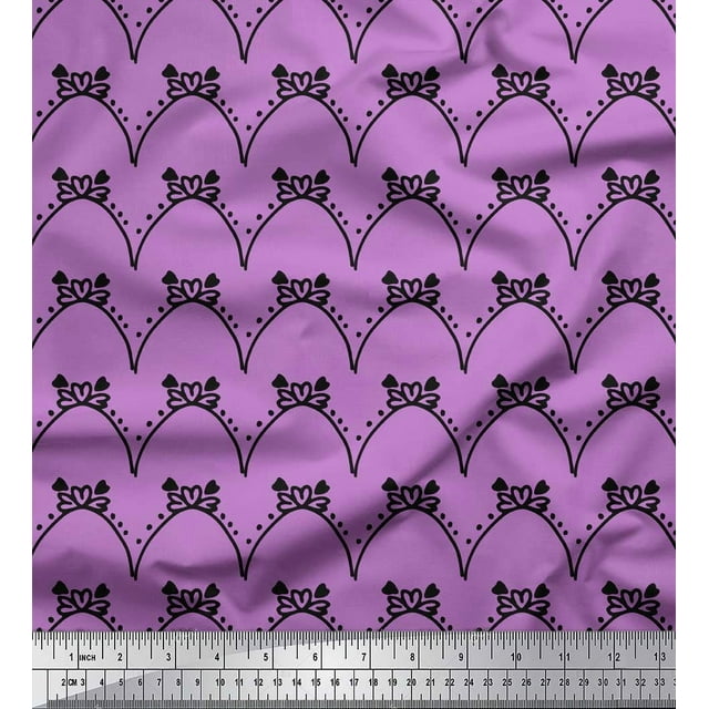 Soimoi Purple Japan Crepe Satin Fabric Tendril & Abstract Print Fabric by Yard 42 Inch Wide