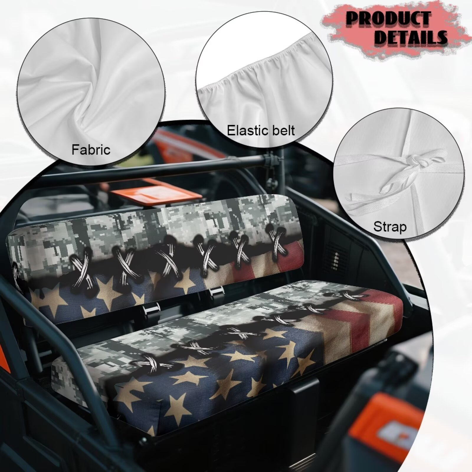 Yuyamidu American Flag UTV Seat Cover Camo Mule Bench Seat Cover All-Season Protection UTV Seat Accessories Anti Slip Compatible with Kawasaki Mule 3010
