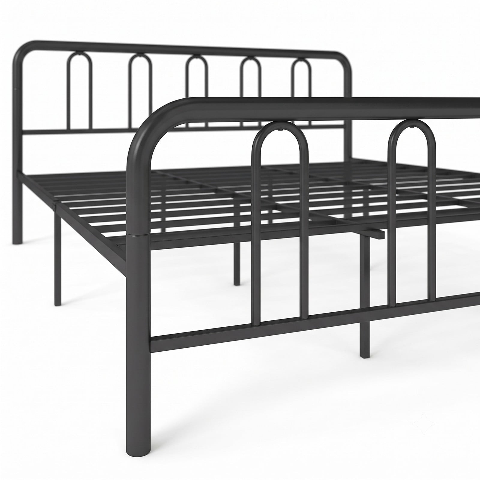 Furnibear King Size Bed Frame with Storage, Metal Platform Bed with Arched Headboard and Footboard, No Box Spring Needed, Black