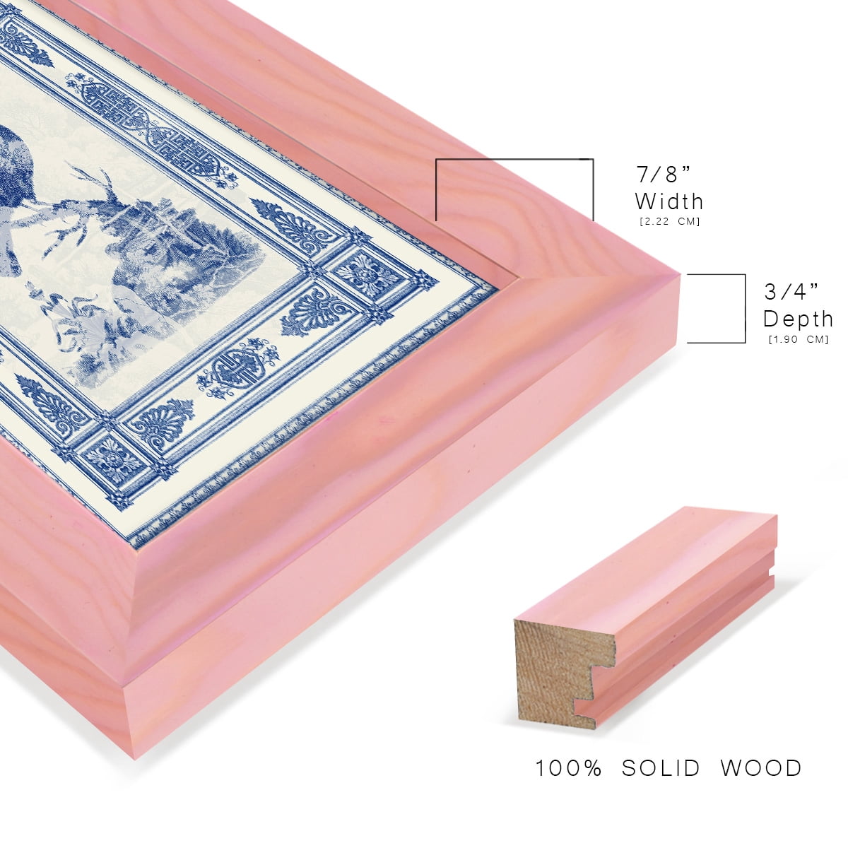 Toile de Jouy I -Framed Print w/glass-Sunset Pink