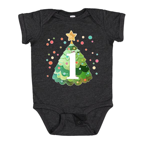 Inktastic 1st Birthday Green Christmas Tree with Yellow Star Boys or Girls Baby Bodysuit