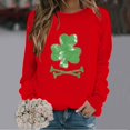 thumbnail image 2 of Nouveau & Tendance! FUNUONY T-Shirt de la Saint-Patrick Mode Femme Pull Col Rond Décontracté Imprimé Floral Manches Longues Chandail en Molleton Rouge L, 2 of 4