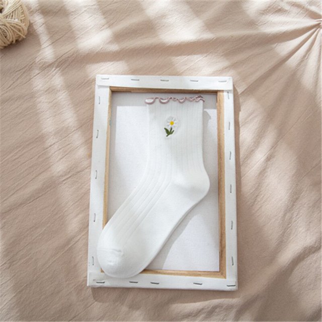 Autumn winter Women Preepy Look female cotton warm socks ladies Japanese freshness Floral embroidery cute Socks for womenOne Size He Qiyong unisex