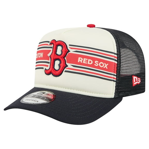 Men's New Era Cream/Navy Boston Red Sox Banner A-Frame 9FIFTY Trucker Snapback Hat