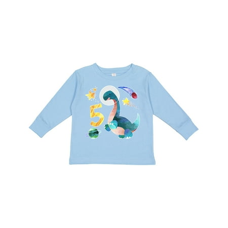 

Inktastic Fifth Birthday Dinosaur Astronaut with Stars and Planet Gift Toddler Boy or Toddler Girl Long Sleeve T-Shirt
