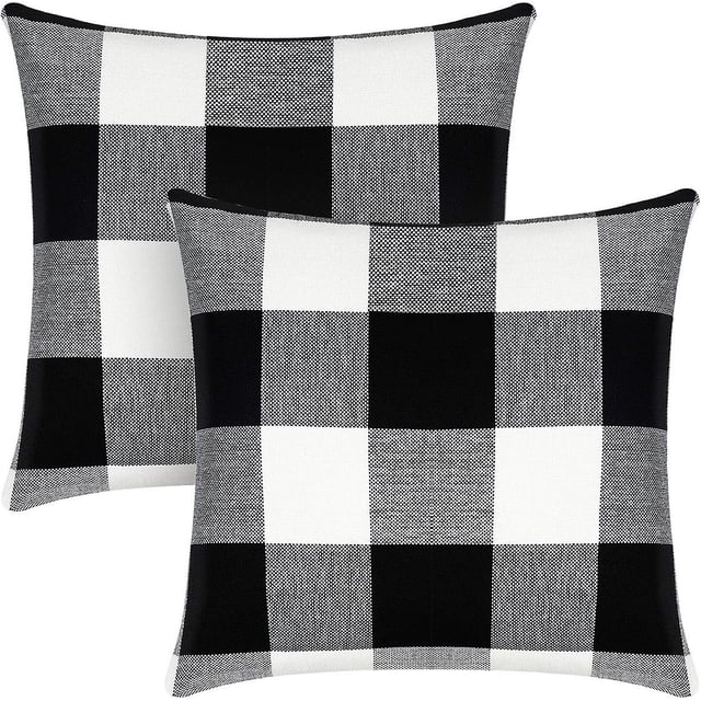 Funda de Almohada TANGJMXG Juego de 2 a Cuadros Estilo Búfalo Algodón y Lino Blanco y Negro Decoración de Pascua Coche