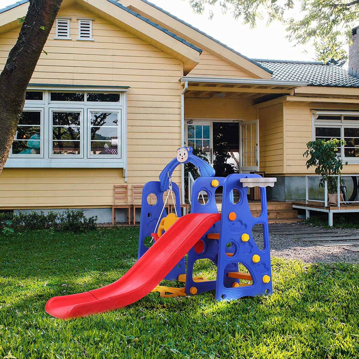Lazy Buddy 4 In 1 Kids Slide Swing Set Hdpe Toddler Play Climber Backyard Playground Com Lazy Buddy 4 In 1 Kids Slide Swing Set, Kids Backyard Playground