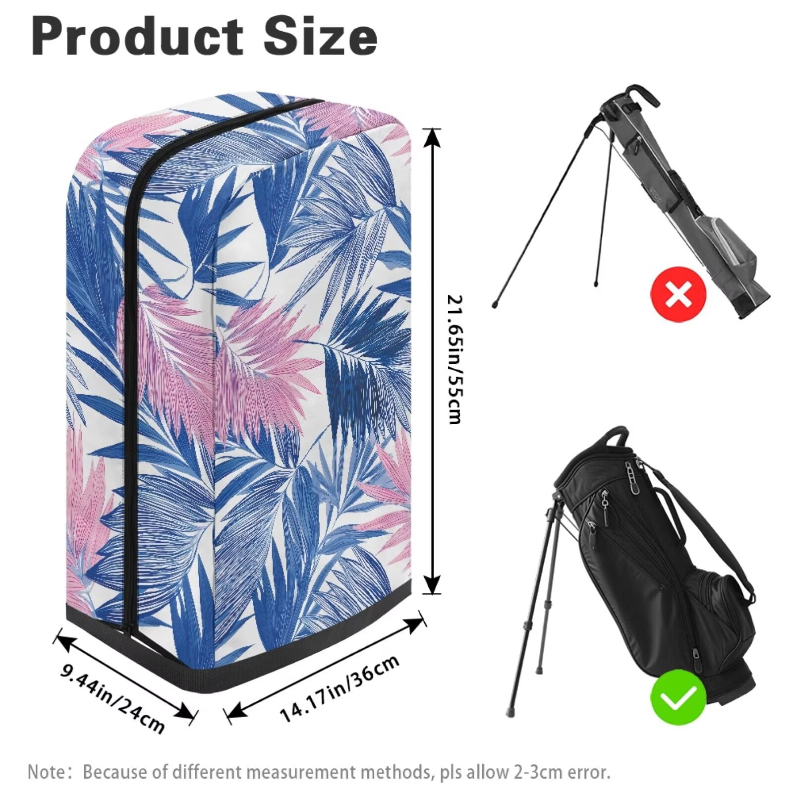 Chririnla Blue Monstera Portable Golf Bag Dust Cover with Snap Button Universal Club Protector for Most Stand Bags, Cart Bags & Tour Bags