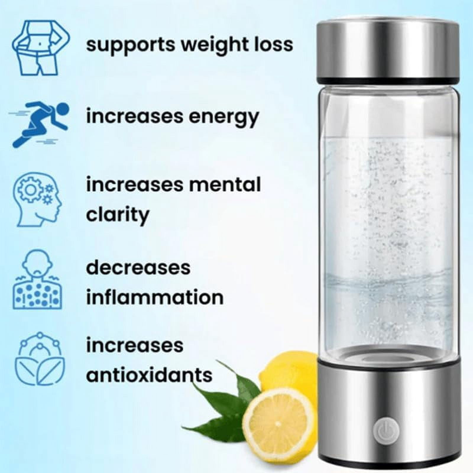 Hydrogen Water Bottle, 2024 420ml Portable Hydrogen Water Ionizer Machine, Hydrogen Water Generator with PEM SPE Technology, Rechargeable Hydrogen Rich Water Glass Cup for Home Office Travel