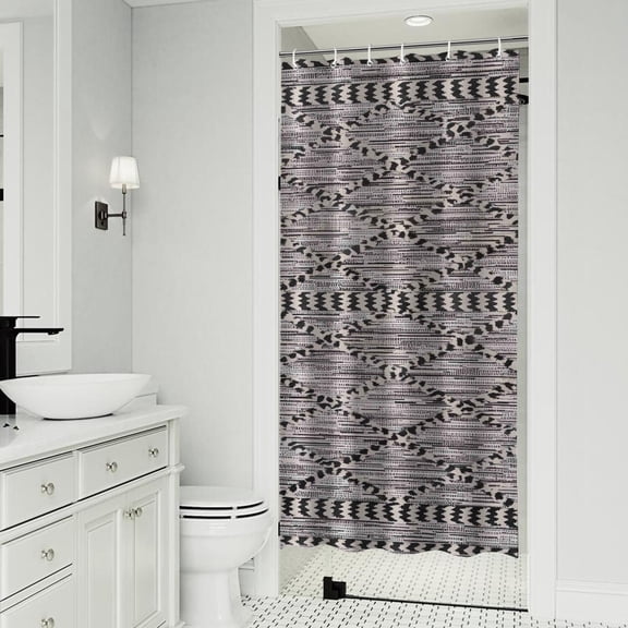 Black Geometric Diamond Striped Pattern Shower Curtain 36"x72" ,Bathroom Decorative Shower Curtains Set with 12 Hooks,Modern Waterproof Washable Shower Curtain
