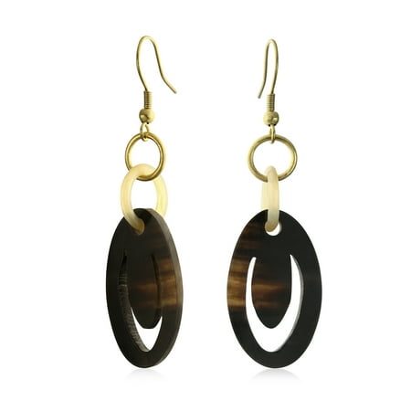 Boho Tribal Fashion Hand Made Natural Beige Brown Organic Buffalo Horn Dangle Oval Drop Earrings For Women