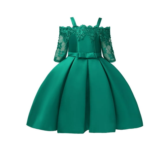 iEFiEL Kids Girls Sheer Lace Embroidered Flower Dress Princess Pageant Bridesmaid Birthday Dress Lake Blue 8