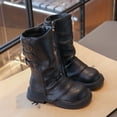 thumbnail image 5 of Girls Fall Winter Fleece Lined Mid-Calf Leather Boots, Long Barrel Princess Style Soft Sole Warm Fashion Daily Matching Dress Boots Black 1, 5 of 7