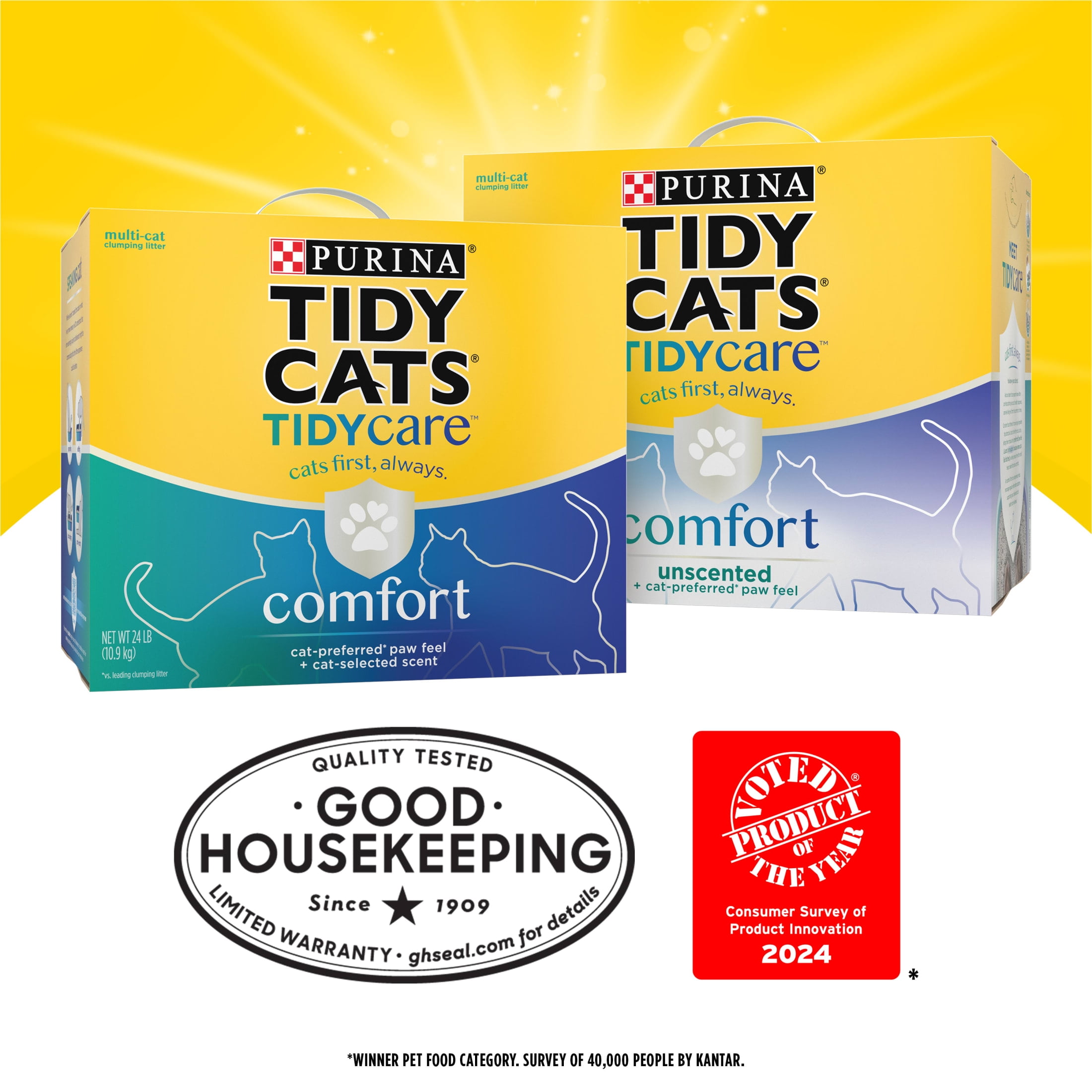 (3 pack) Purina Tidy Cats Tidy Care Comfort Cat Litter, Lemongrass Scent, 24 lb Box