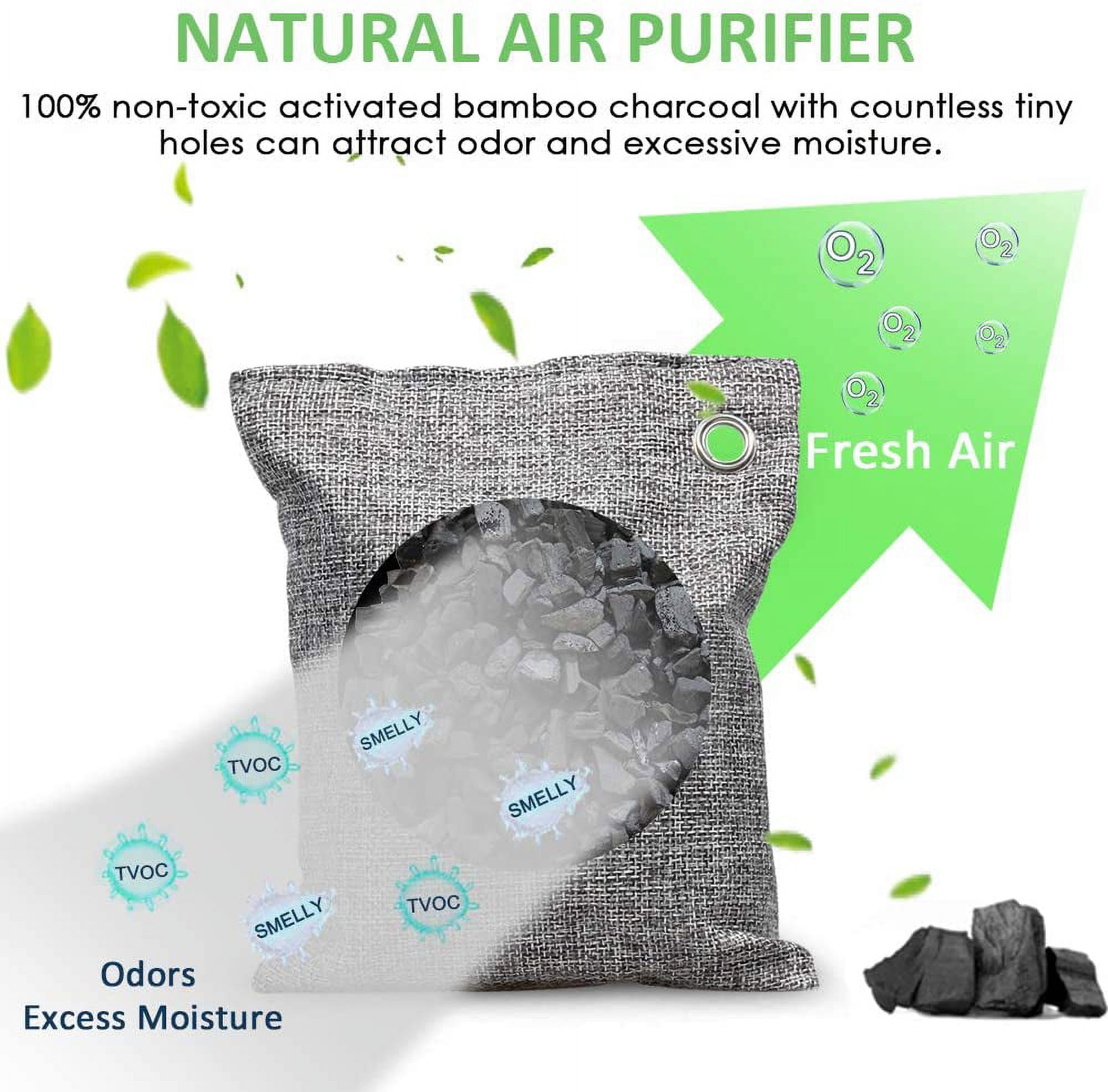 Charcoal Bags Odor Absorber (Large, 4Pack x 200g), Nature Fresh Bamboo Charcoal Air Purifying Bags, Activated Charcoal Odor Absorber for Home, Car, Closet, Pets, Basement Odor Eliminator -Grey