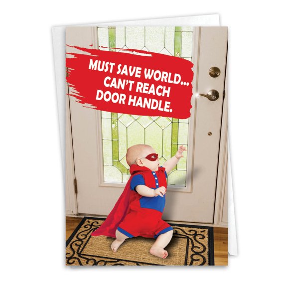 C3442FDG Humorous Father's Day Greeting Card 'Must Save World' with Envelope by NobleWorks