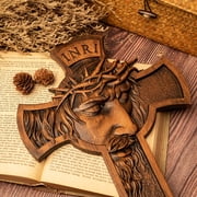 Handicraft Wooden Crown of Thorns Jesus Christ Crucifixion Cross, Home Wall Decoration