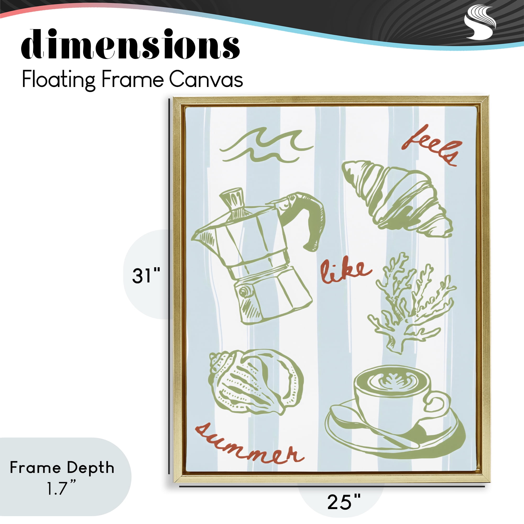 Stupell Industries Feels Like Summer on Stripes Gold Framed Floater Canvas Wall Art, design by The Prints Vibe