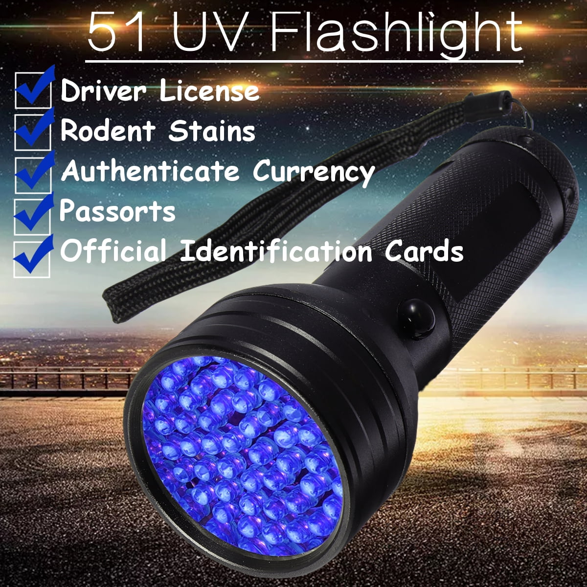 51 LED UV Torch 395nm Ultraviolet Flashlight Blacklight Pet Urine Stain
