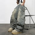 thumbnail image 2 of Mrmall Mens Baggy Wide Leg Jeans Hip Hop Y2K Denim Jeans Streetwear, 2 of 6