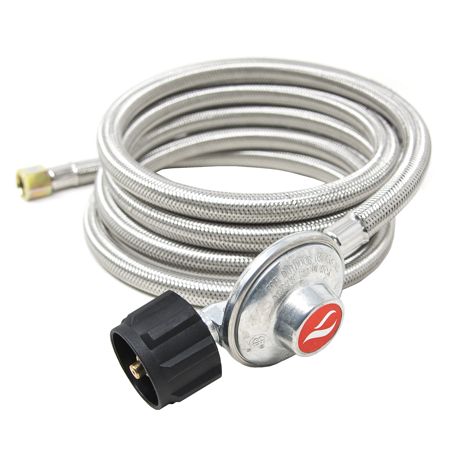 10' Braided Stainless Steel LP Propane Gas Grill Hose Regulator POL to 3/8" 