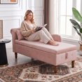 thumbnail image 4 of LEHZROAJ Velvet Chaise Lounge Indoor with Storage, Tufted Lounger Chair with Support Pillow, Long Sleeper Sofa for Bedroom, Living Room, Pink, 4 of 11