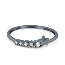 Black Tone, Simulated Cubic Zirconia Size-9 Eternity Shooting Star Band Wedding Ring 925 Sterling Silver