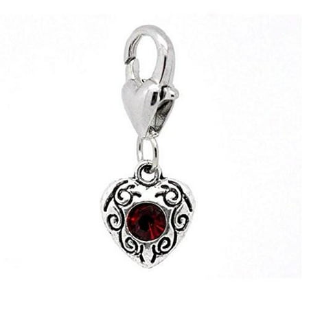 Thomas Sabo Key - Antique Silver January Rhinestone Heart Clip On Charms. Fits Thomas Sabo 26x10mm,