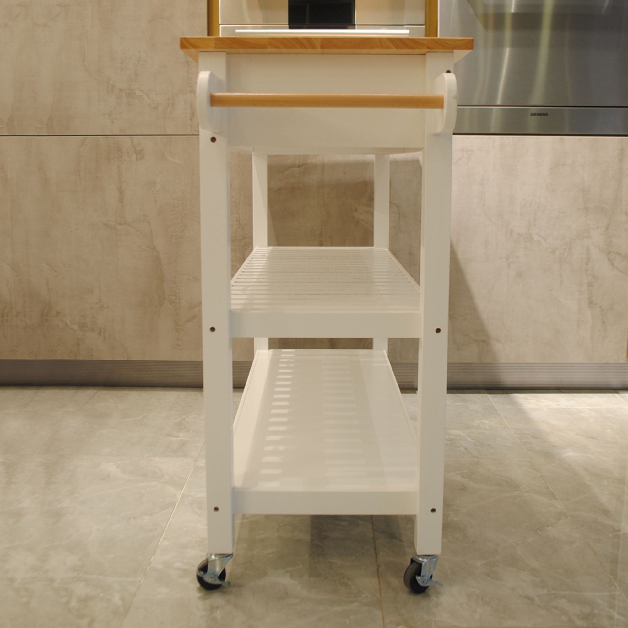 Aukfa Kitchen Cart,Kitchen Island Cart on Lockable Wheels and Two Drawers - White