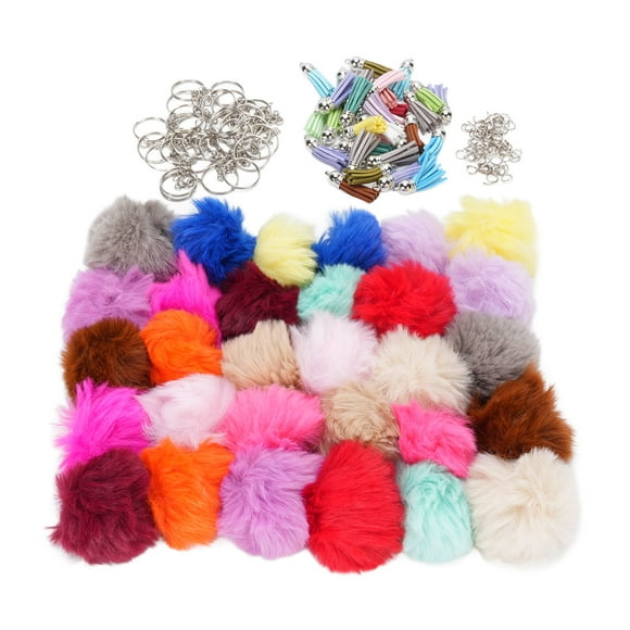 Puff Ball Keychain Accessories, Tassel Keychain Accessories 30 Set with Open Rings for Decoration