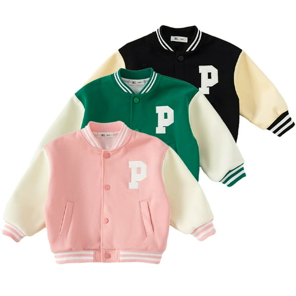 KYAIGUO Kids Boys Girl Baseball Jacket for Toddler Baby Classic Coat Sweatshirt Button Casual Winter Jacket for 1-8Y