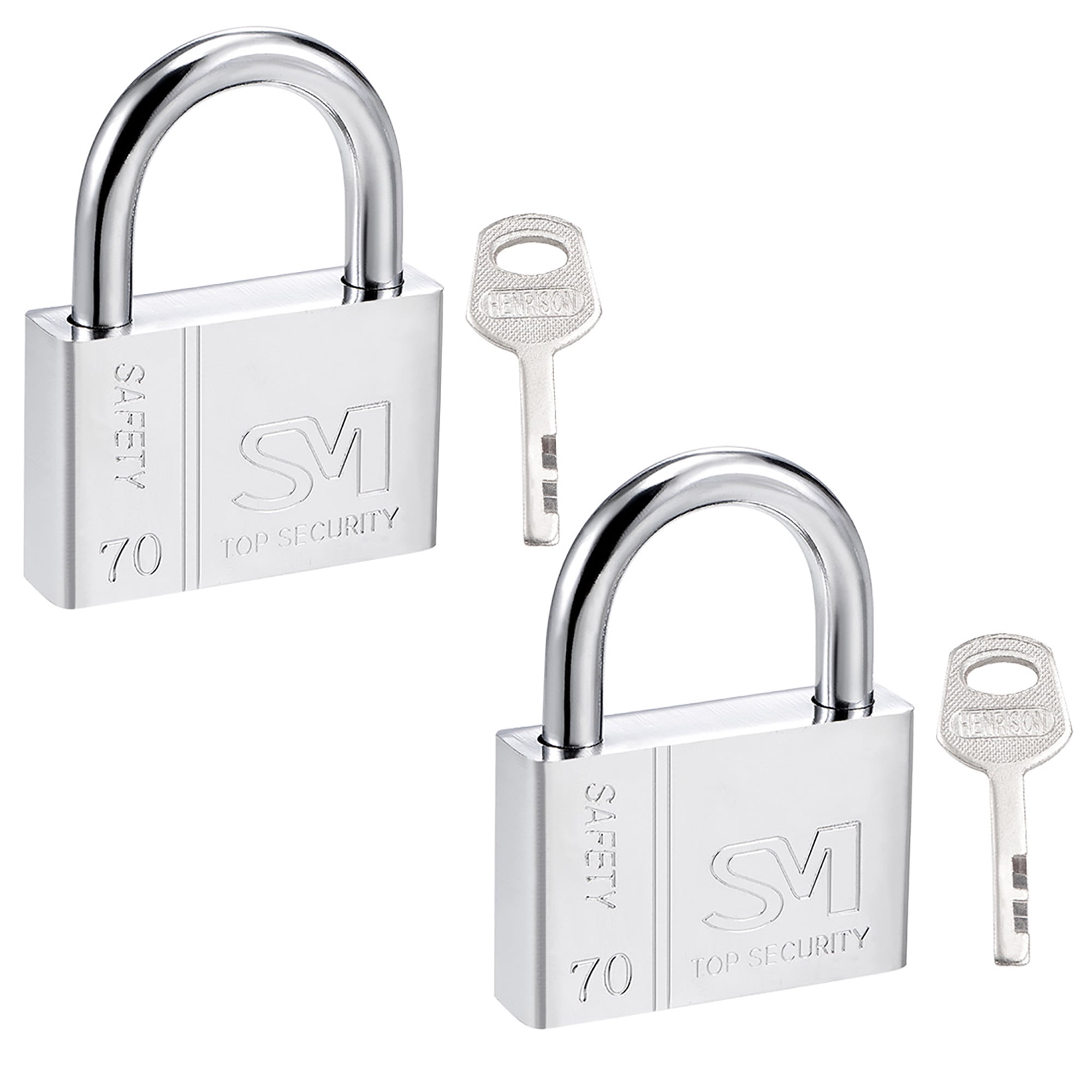Steel Padlock, Keyed Alike, 70mm Wide Chrome Finish Harden Shackle 2Pcs