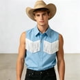 thumbnail image 2 of RUTAYY Men's Shirts Solid Color Tassel Cowboy Sleeveless Button Down Comfortable Breathable Tops Classic Beach Blouse, 2 of 5