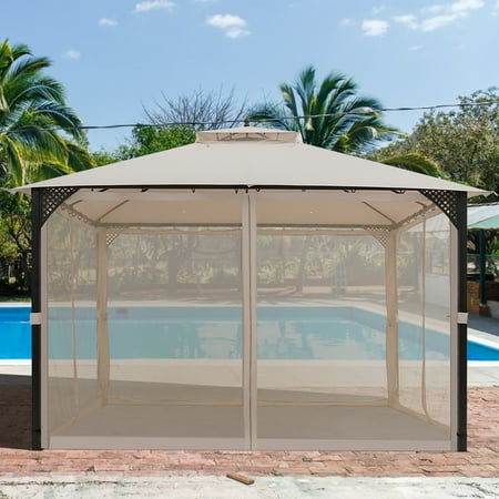 Costway 12 X 10 Outdoor Patio Gazebo Canopy Shelter Double Top Sidewalls Netting Beige Canada 10 Outdoor Patio Gazebo Canopy Shelter, Replacement Privacy Curtains For 10×12 Gazebo