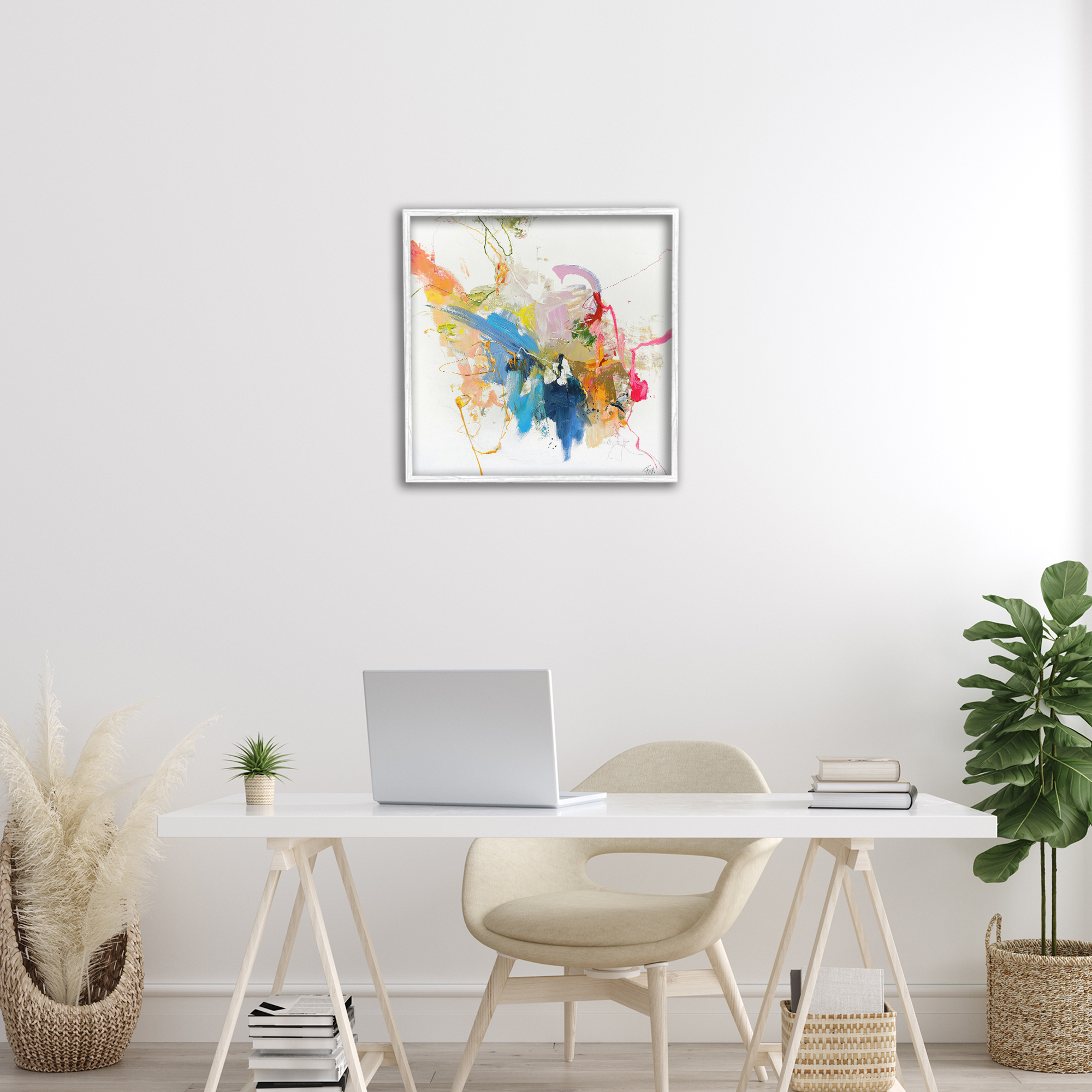 Confident Pink Abstraction White Framed Giclee Art, design by Design Fabrikken