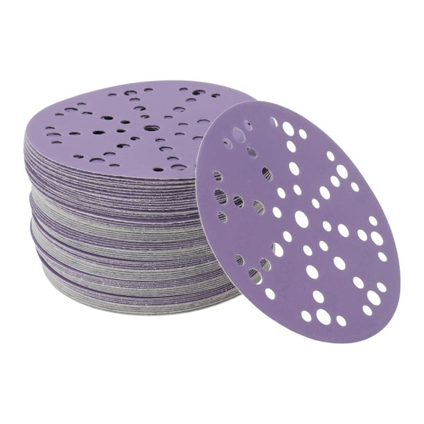 70 Pcs Discos de Lija Redondos 320 Grano Hook and Loop Hojas de Lijado Universales para Reacondicionamiento Automotriz 150x150mm Abrasivo Cerámico Púrpura