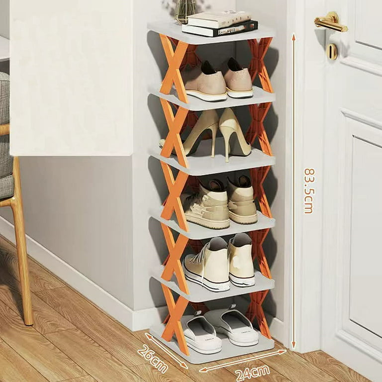 6 Tiers Vertical Shoe Tower, Narrow Corner Shoe Rack, Folding Shoe Cabinet,Space  Saving DIY Free Standing Shoes Storage Organizer for Small Entryway, Closet,  Stable & Easy Assembly, Orange 