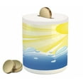 thumbnail image 1 of Landscape Piggy Bank, Vector Illustration of Sun over the Wavy Sea Summer Theme Print, Ceramic Coin Bank Money Box for Cash Saving, 3.6" X 3.2", Yellow and Blue, by Ambesonne, 1 of 4