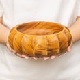 thumbnail image 2 of Fluted Round Teak Wood Bowl, 2 of 5