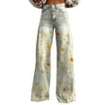 thumbnail image 2 of IDALL Baggy Jeans High Waisted Jeans Women's Vintage Flower Print Casual Wide Leg Pants Barrel Jeans Women Boyfriend Jeans White 2 5XL, 2 of 4