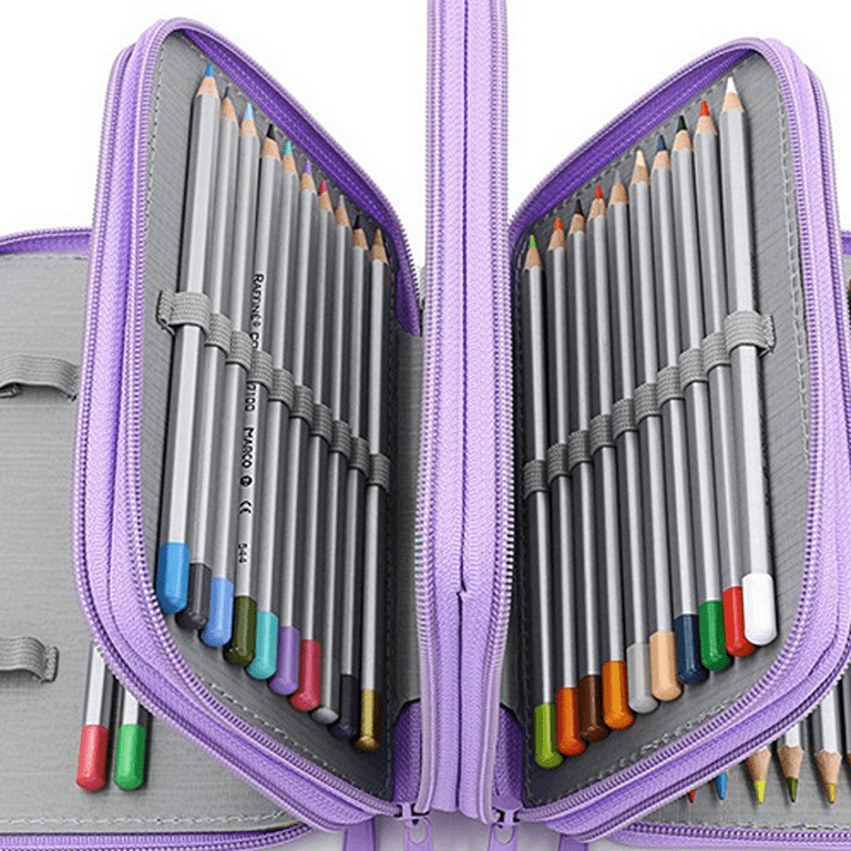 Big Capacity Pencil Case Large Pencil Bag Pouch Pen Case Pencil Marker  Holder With 4 Compartment For Stationery Desk Organizer Storage Office  Supplies, Black - Purple 