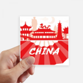 thumbnail image 1 of Red Outline Landmark China Fan Sticker Square Waterproof Stickers Wallpaper Car Decal, 1 of 1