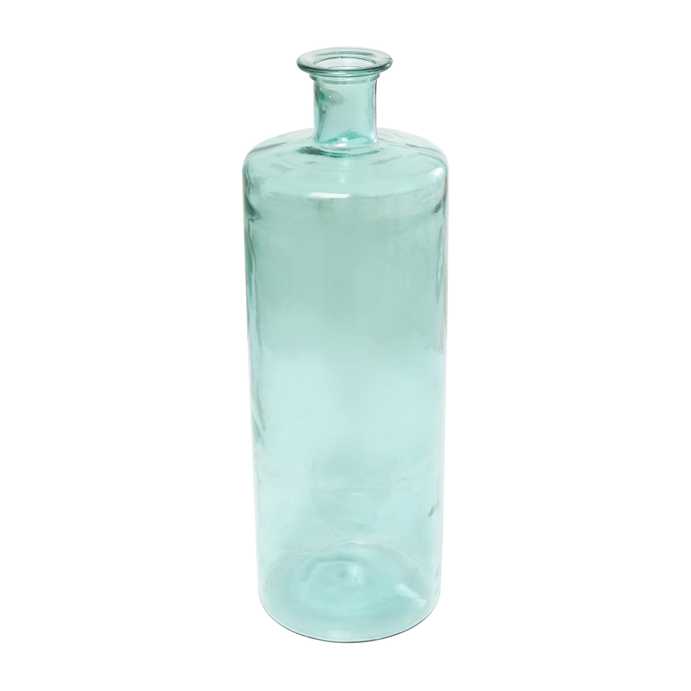 DecMode 30" Handmade Tall Spanish Bottle Neck Teal Recycled Glass Vase