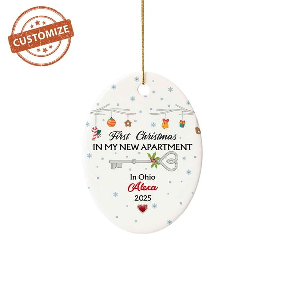 Customizaholic First Christmas in My New Apartment Ornament, Personalized New Home Gift, Custom Name and Location 2025 Keepsake