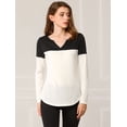 thumbnail image 2 of Camiseta De Manga Larga Con Cuello En V Y Henley Dividida Para Mujer Blanco negro M, 2 of 6